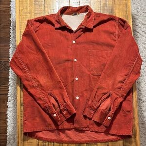 Red Corduroy Button-Up Shirt
